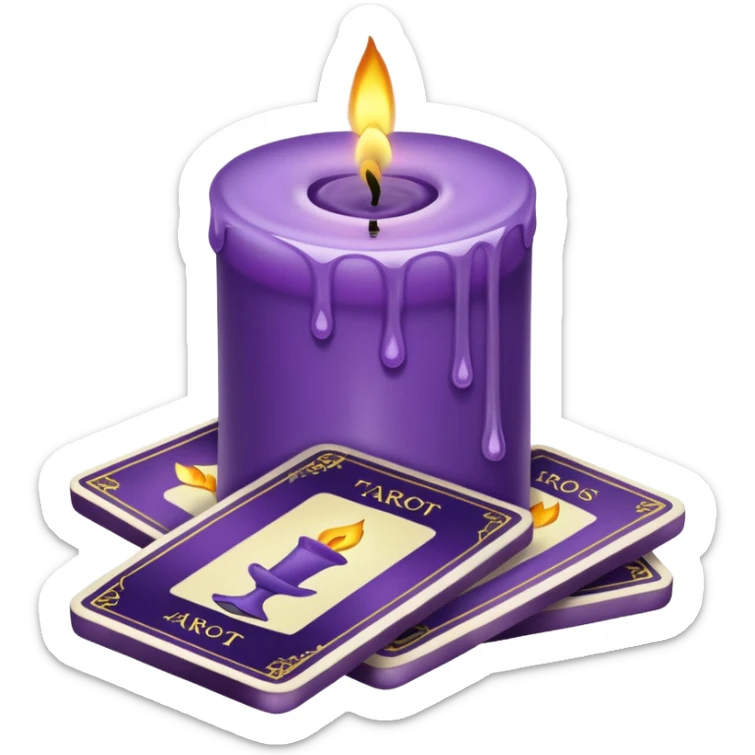 A purple deck of tarot cards and a one candle nearby sticker