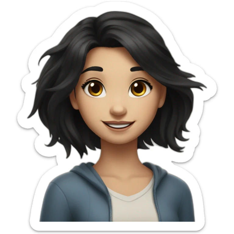 white skin and black straight hair and black eyes  Disney smile girl with a lion sticker