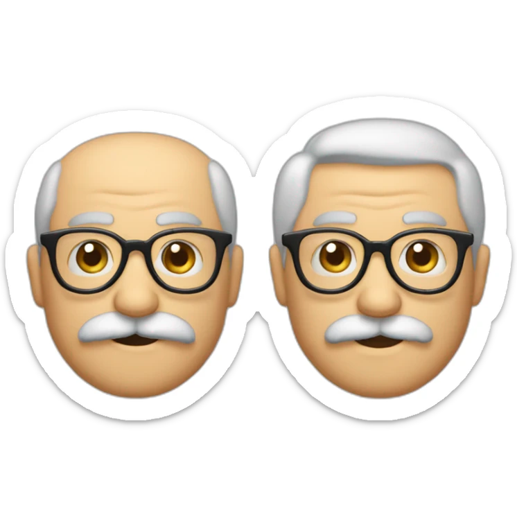 Emoji con gafas a media nariz y bigote de abuelo, peinado hacia tras y con algo de canas, 64 años sticker
