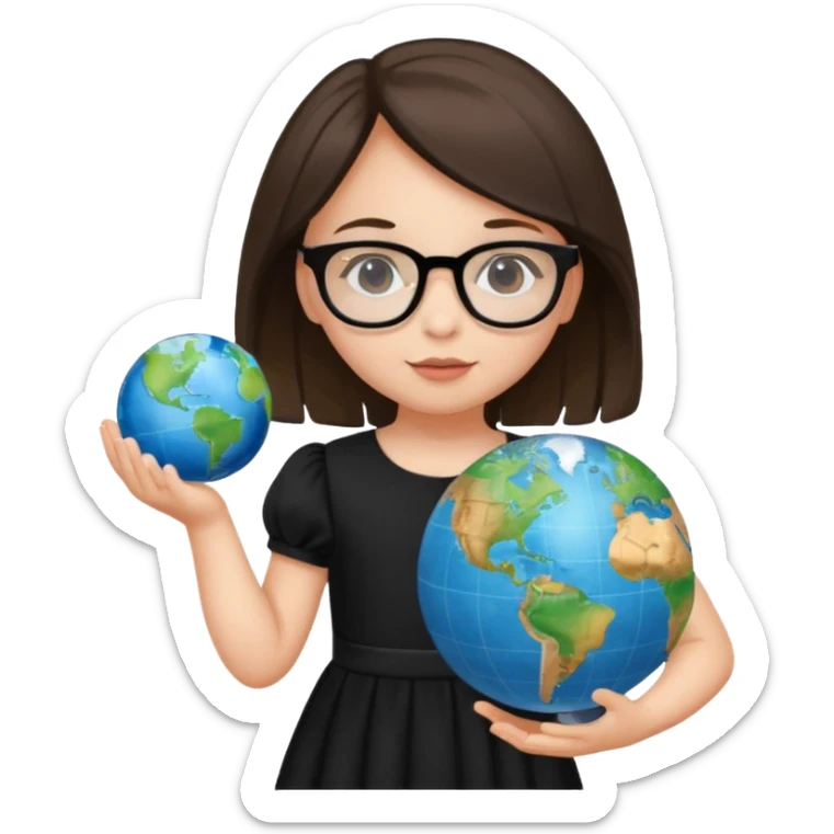 Child girl with globe in hand and glasses black dress sticker