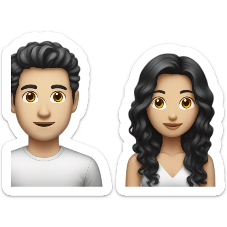 Indonesian girl with long black hair and white man with short curly hair sticker