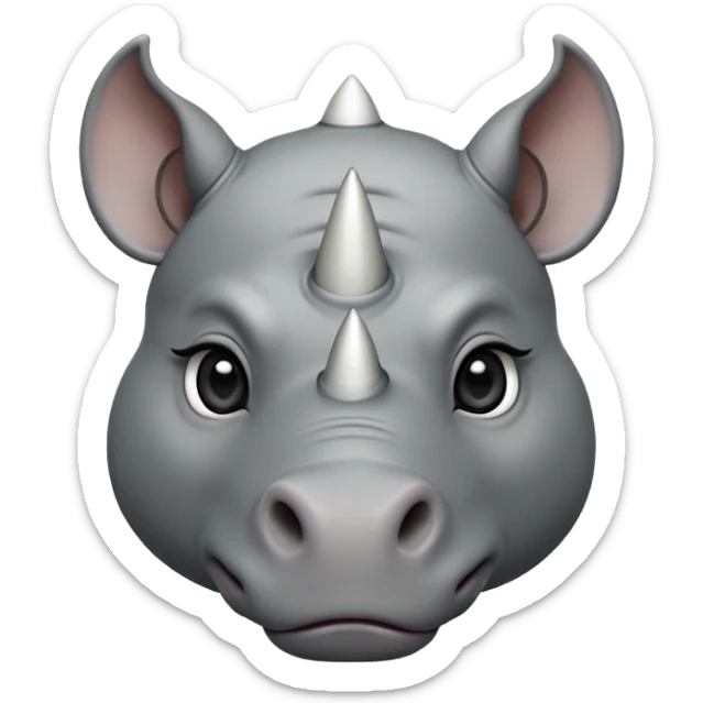 cinematic-noble-cute-rhinoceros-portrait-emoji,slate-grey-hide-poised-and-regal,-with-a-massive,-powerful-build-and-a-thick,--deep-set-soulful-piercing-eyes,-simplified-yet-sharp-and-sophisticated-features,-highly-detailed,-large-black-eyes, white horn, front facing sticker