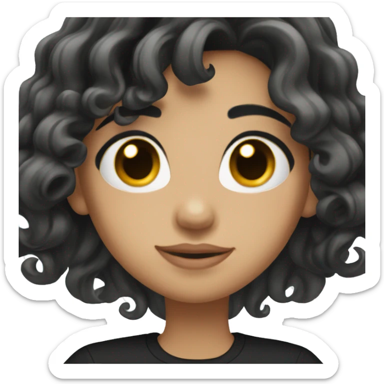 Pretty Hispanic girl with long black wavy hair and black shirt sticker