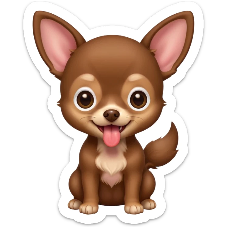 Generate an emoji of a chocolate-colored Chihuahua puppy with its tongue sticking out sticker
