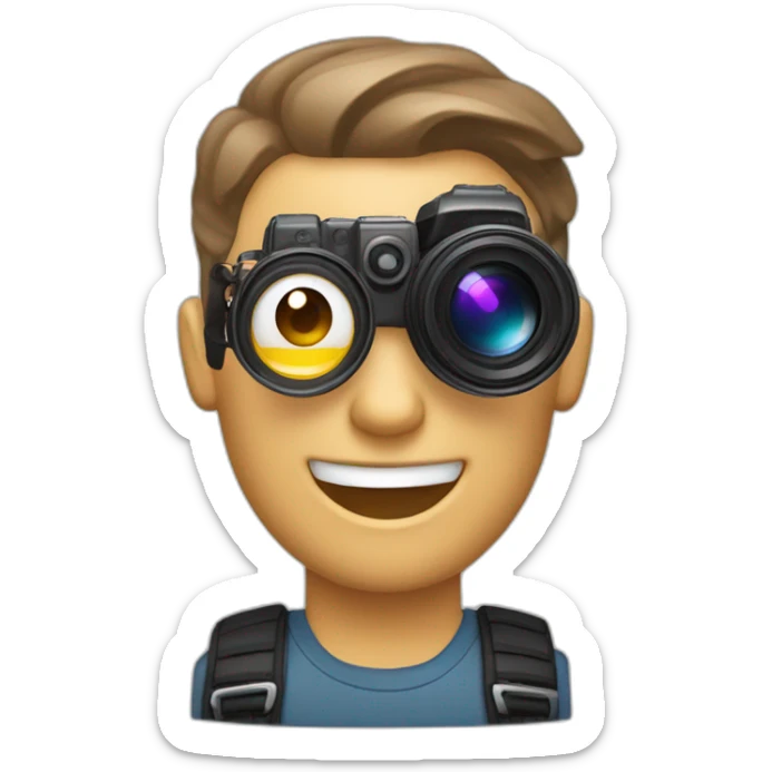 Male Photographer shaved Caucasian wavy hair brunette holding camera sticker