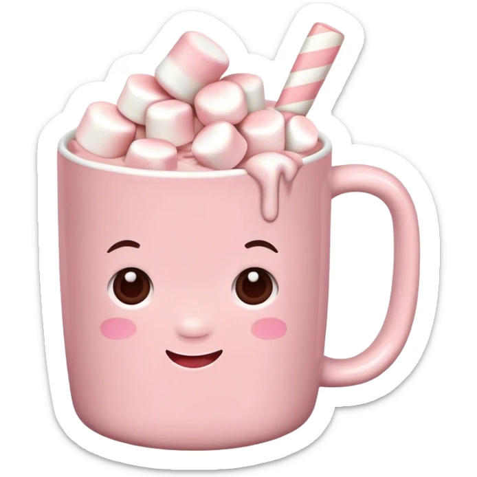 Light Pink mug of hot chocolate with marshmallows  sticker