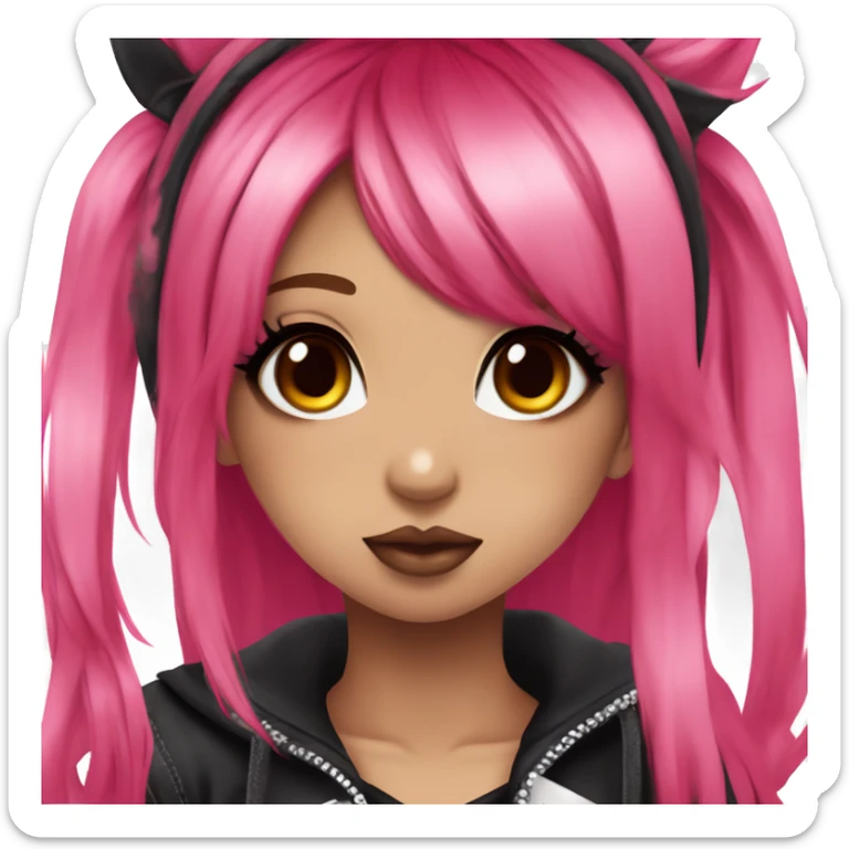 hime gyaru girl, hot pink and red split-dyed hair, dark makeup, punk clothes sticker