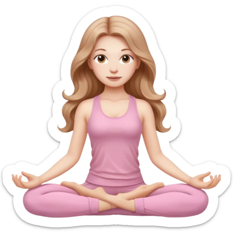 yoga girl with pale skin and long wavy light brown hair in light pink clothes sticker