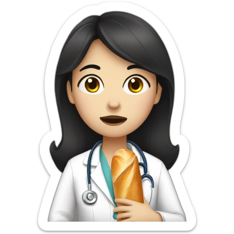 doctor girl with dark hair crying tears eating french baguette sticker