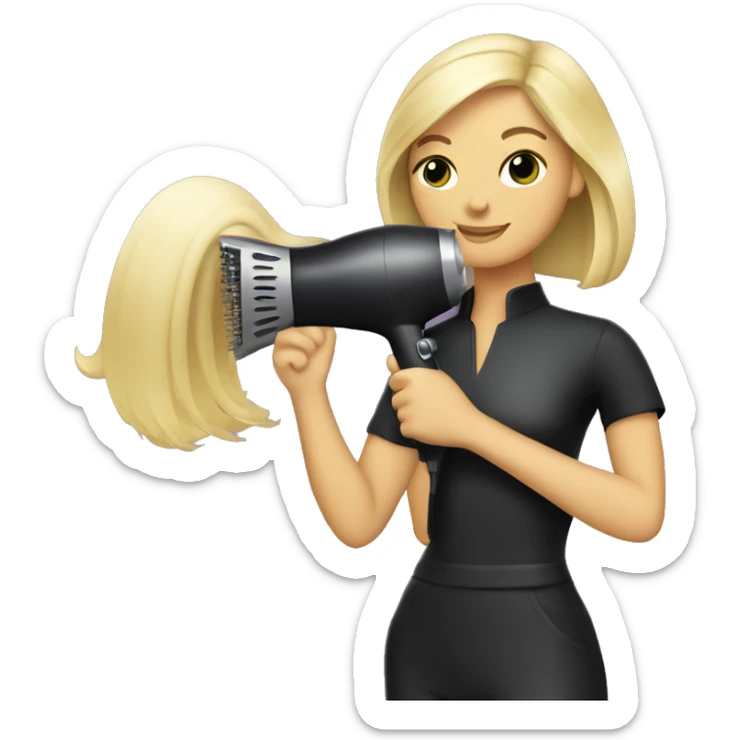 Hairdresser with blonde hair holding hairdryer sticker