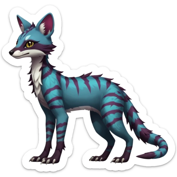 Feral Rare Fantasy dark vibrant Vernid-Sergal-Genet-species-animal-creature by LiLaiRa, random markings, tufted ears, full body, 4 legs sticker