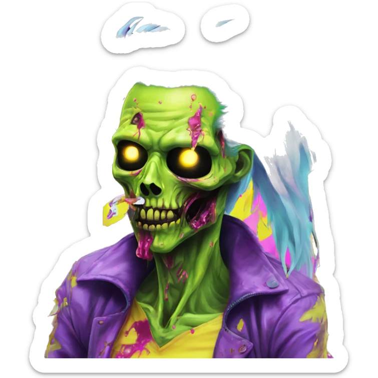 .Zombie_ Vaporwave black holographic oilslick zombie unicorn smoking yellow caution tape  sticker