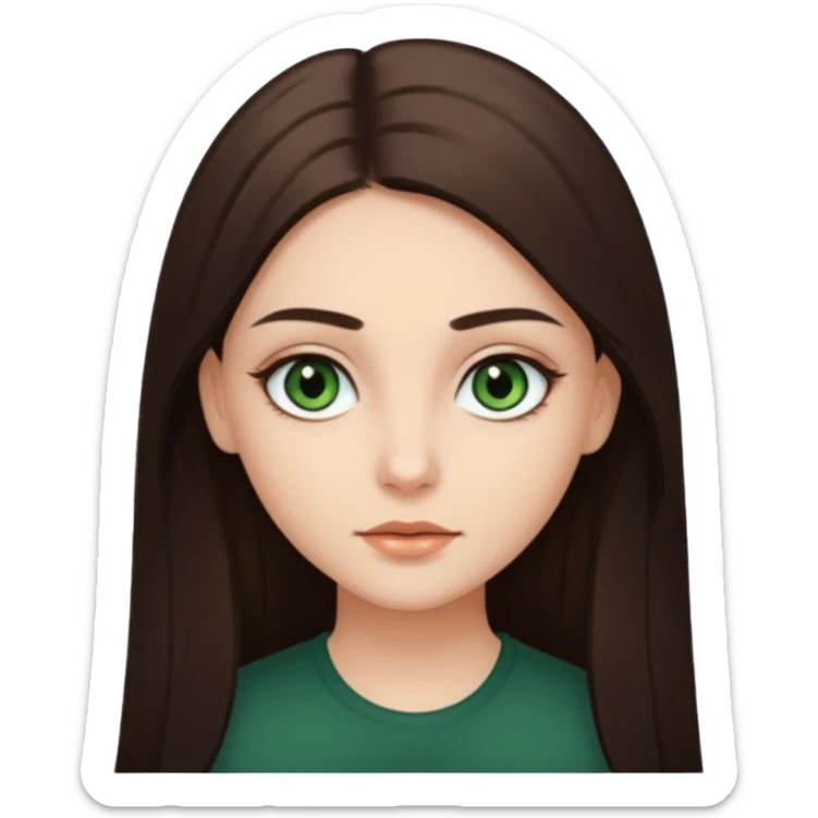 Girl with dark green eyes, light eyebrows and long dark-brown straight hair sticker