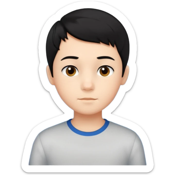 An Emoji of boy age in 10 with short black hair, who can be described by three words: perfectionist, air, ocean sticker
