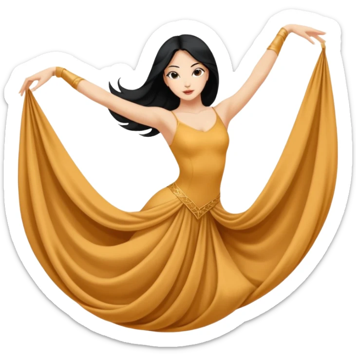 Emoji de una mujer pelinegra blanca bailarina de danza aerea haciendo figuras en el aire en una tela  sticker