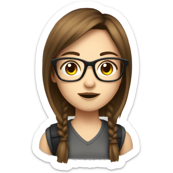 Gamer gir, brown hair, fringe, raund glasses sticker
