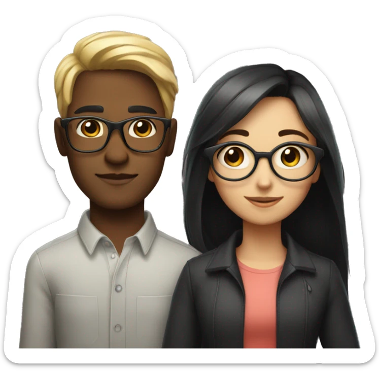 a girl with long hair and a guy with short hair and dark hair in rectangular glasses stand next to each other sticker