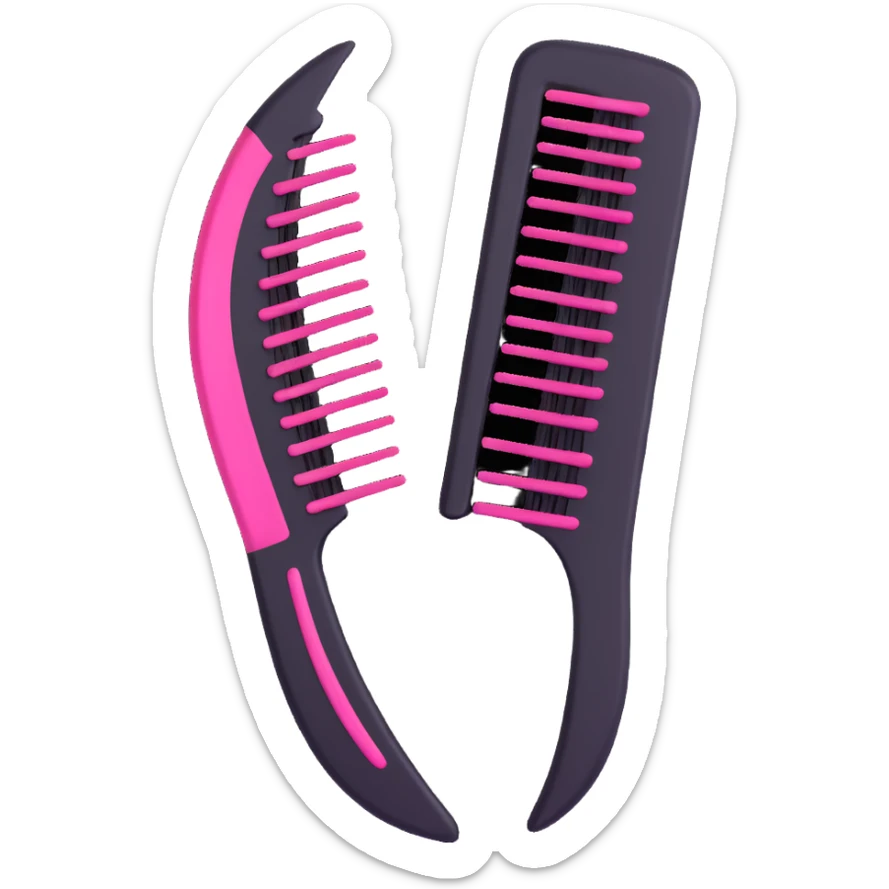 realistic 3D gothic hair comb with black and pink details, minimal and elegant sticker