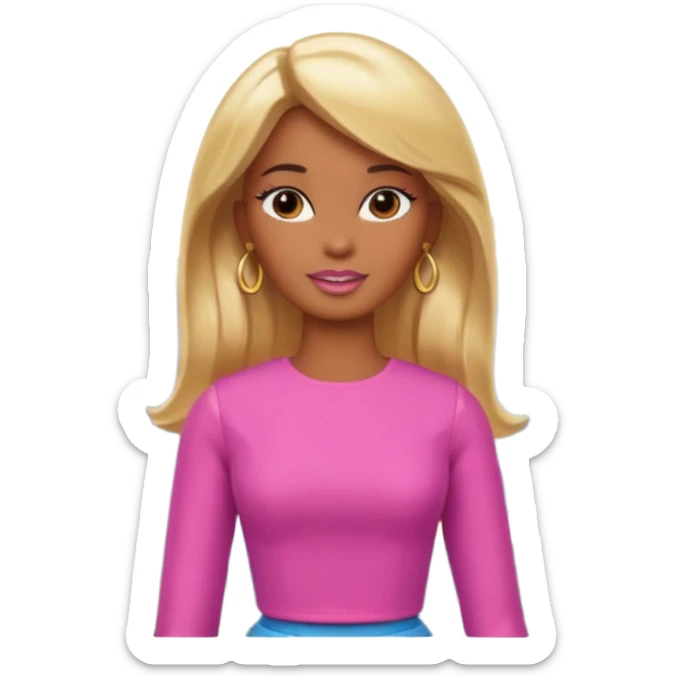 Brown skin blonde hair barbie in front of mountains sticker