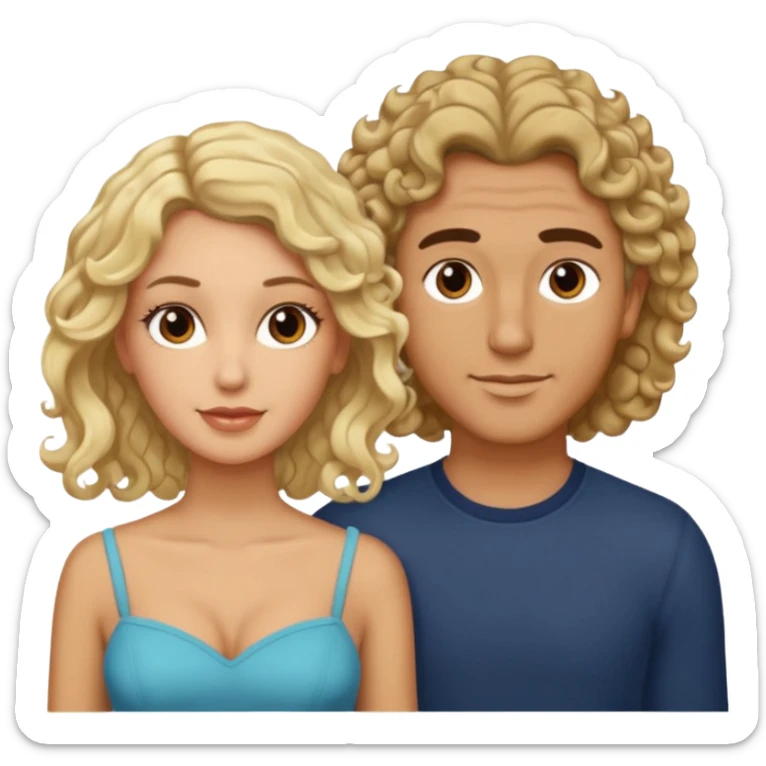 flirty couples. The man dark brown quiffed hair and the woman has shoulder length blond curls sticker