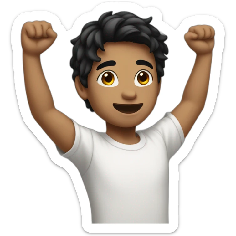 Boy white skin, black hair black t-shirt raising his arms sticker