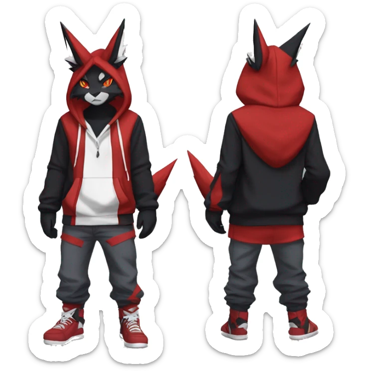 Edgy Cool Anthro Zoroark-Zangoose-Litten Fakemon Fursona Hoodie Full Body sticker