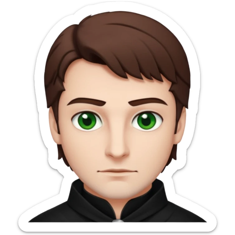 Iago from Otello with white skin, green eyes, brown hair, black outfit sticker