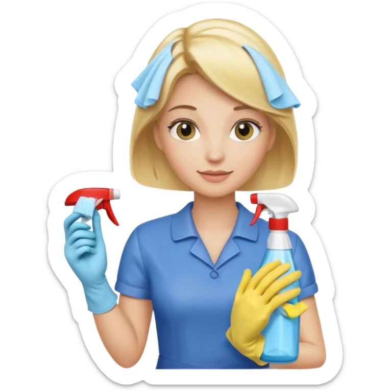 Uma mulher loura fazendo limpeza ou com produtos de limpeza sticker