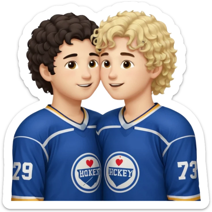 Dark hair boy hockey player kissing curly hair blonde hockey player boy sticker