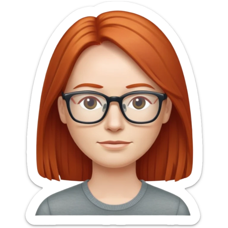 middle age Red head long straight hair pale skin wearing glasses sticker