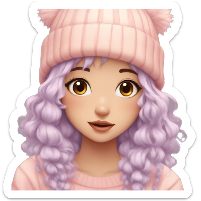 Gorgeous pastel anime girl with blushing face and hair garnitures and pretty hair and a beanie aesthetic trending style sticker