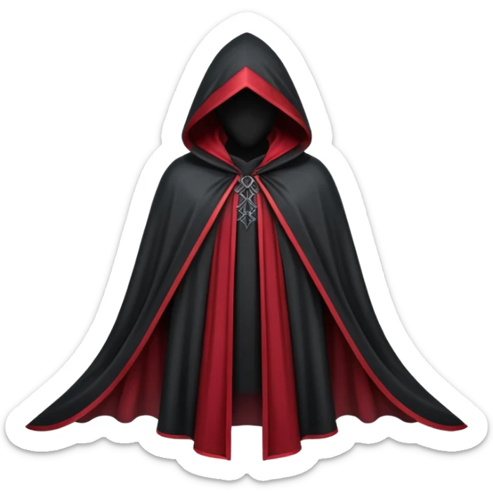gothic hooded cloak object icon, black and crimson accents, mysterious fantasy cloak, elegant folds, 3D cartoon, mobile game icon style, centered, clean background, no text, no watermark
 
 sticker