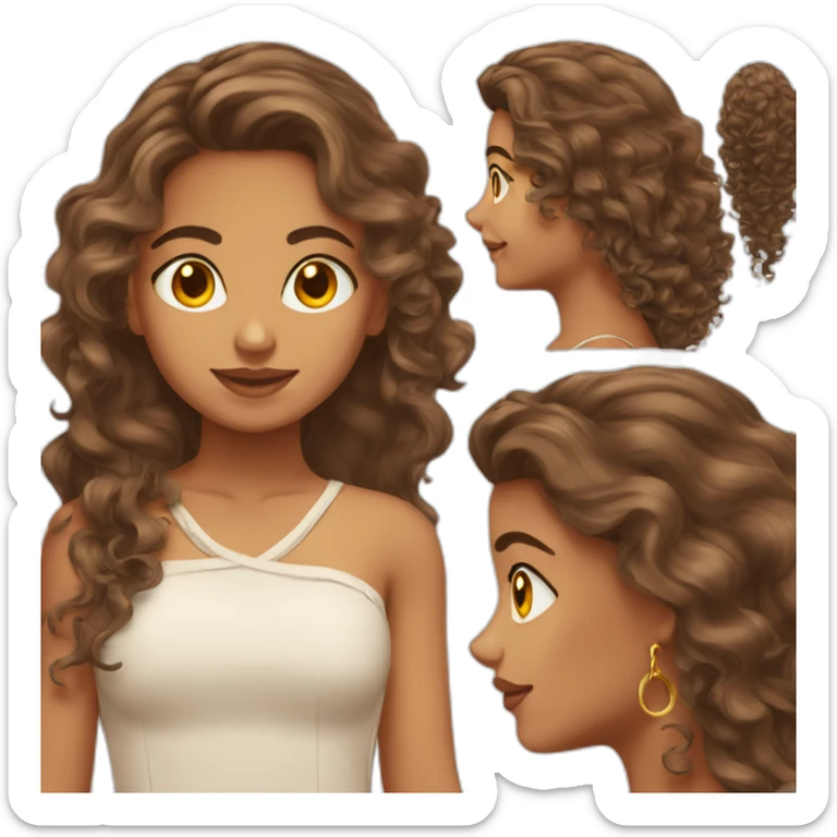 Indian girl wavy long curly hair medium skin that is tanned with hoop earrings sticker