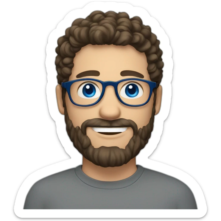 one european guy with short curly dark brown  hair and beard and blue eyes and round glasses sticker