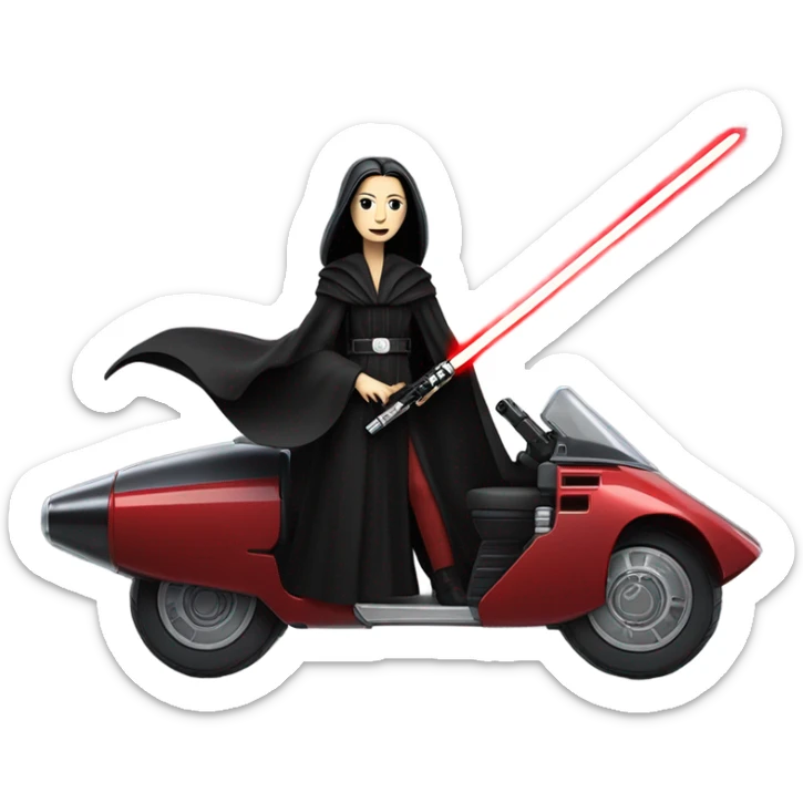 Jedi teen Morticia Addams racing on a red imperial patrol space speeder  sticker