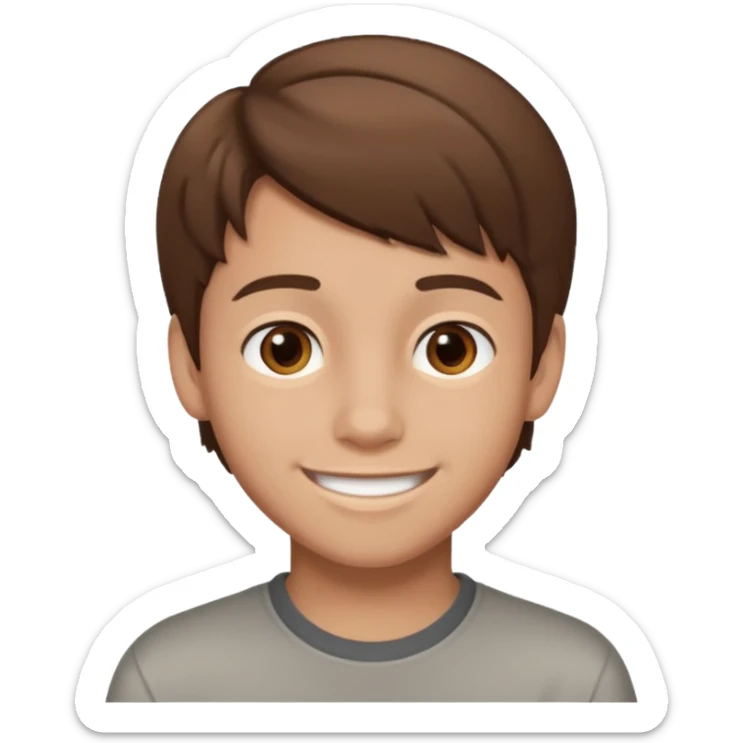 Illustrated emoji of a teen boy with brown hair and brown eyes sticker