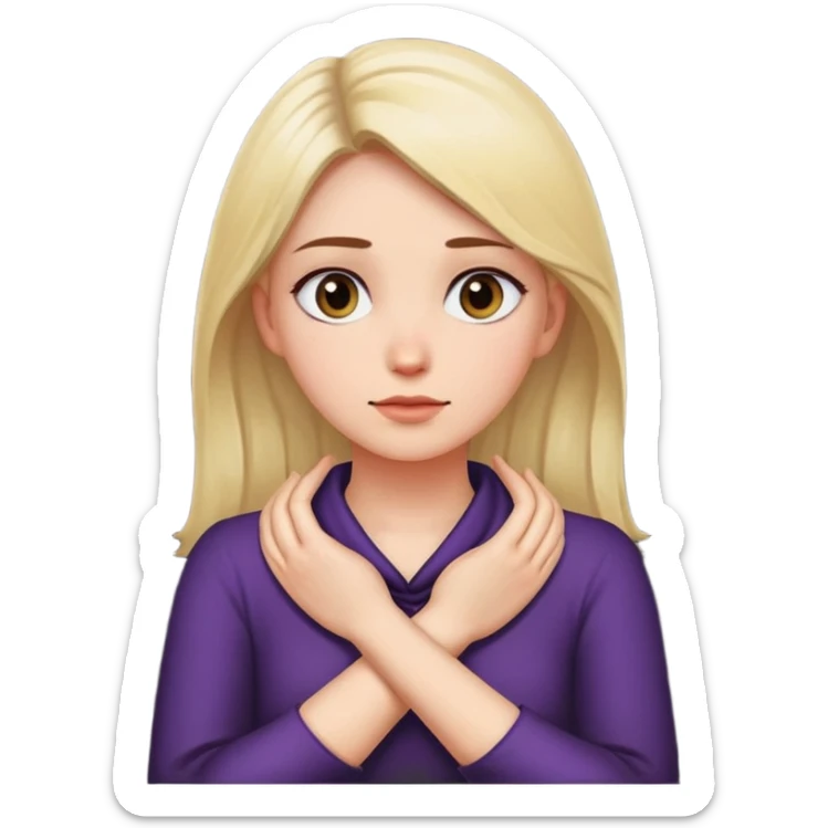 A women crossing her hands around her neck with x’s as her eyes  sticker