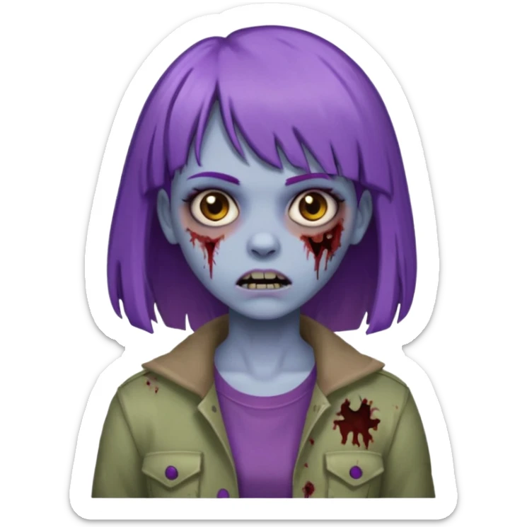 criei um zombe feminino com o cabelo com franja, o cabelo a metade roxa e o resto castanho  sticker