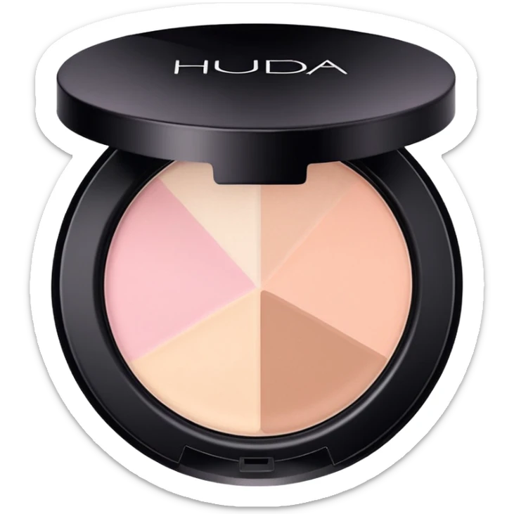 Clean, aesthetic emoji of Huda Beauty loose powder, soft glam vibe, pastel tones, makeup icon style, high quality. sticker