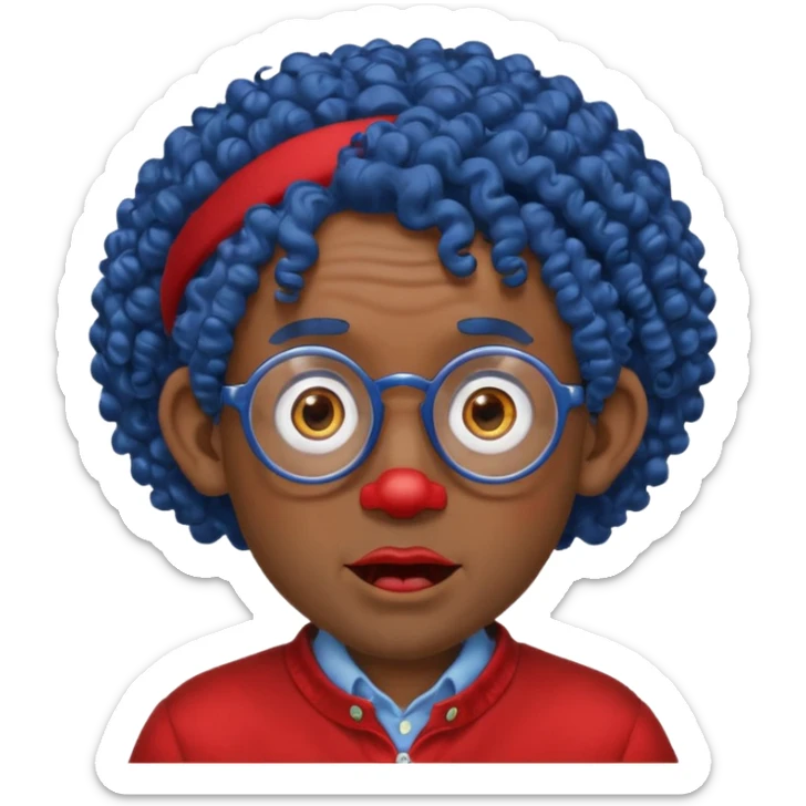 dark blue haired man curly hair with big ears and red earrings and spectacles surprised and hat wearing sticker