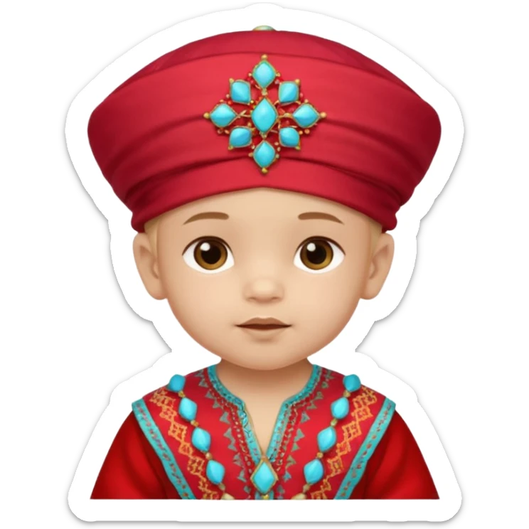  baby boy dressed in colorful ghalibiya with delicate decorations with a red Moracain hat  sticker