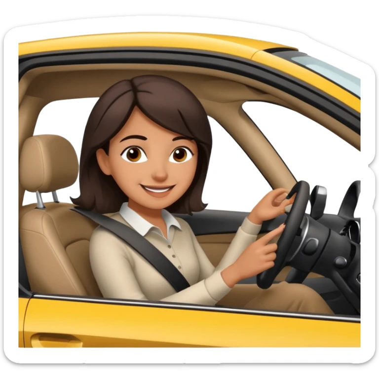 Young adult Woman with dark brown hair driving an Audi a1 fast loving life sticker