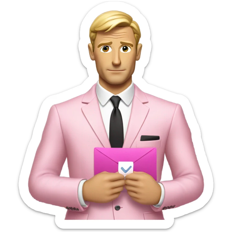james bond in pink suit carrying an email icon. It's very important for James Bond to carry email sticker