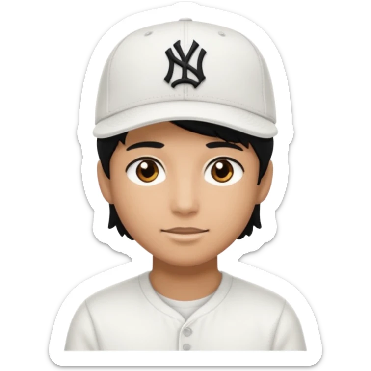 Create a person wearing a white New Era cap, with black hair and brown eyes.
 sticker