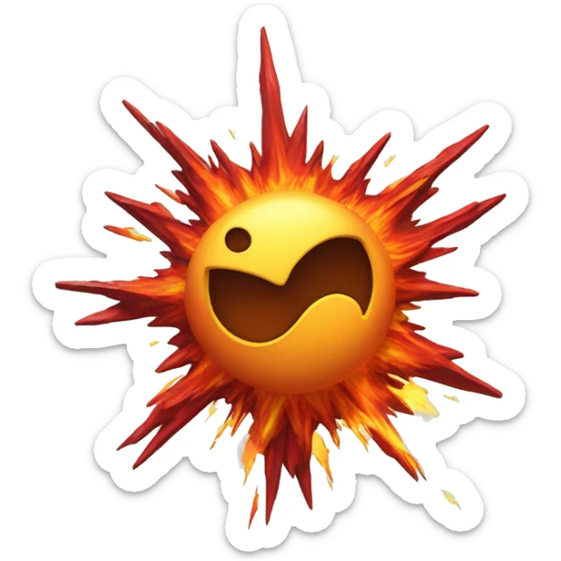 A cartoon-styled representation of a collision. Depicted as a star-like, red-and-orange-and-yellow fiery burst, generally with one point extending to the bottom right. sticker