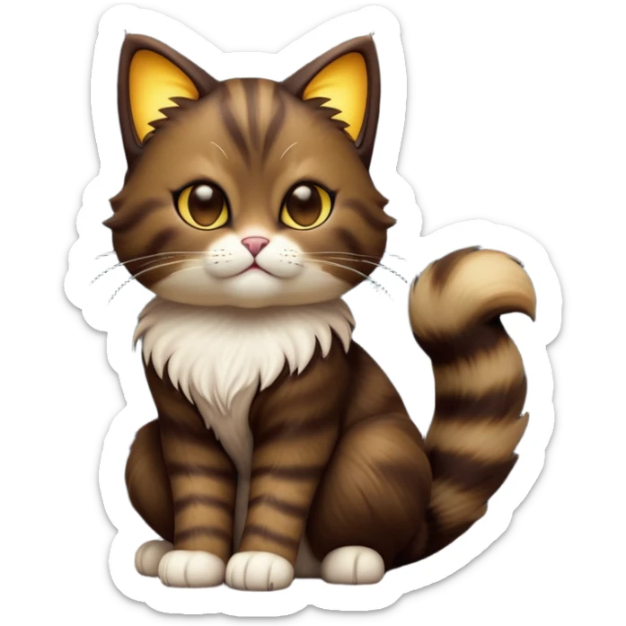cinematic-[showshoe cat]-realistic-full-body-sitting-emoji,-tail-curled-playfully-around-its-paws,-head-tilted-dramatically,-fluffy-[dark brown mask]-fur,-simplified-yet-realistic-focused-features,-highly-detailed,-glowing-with-an-almost-sarcastic-glow sticker