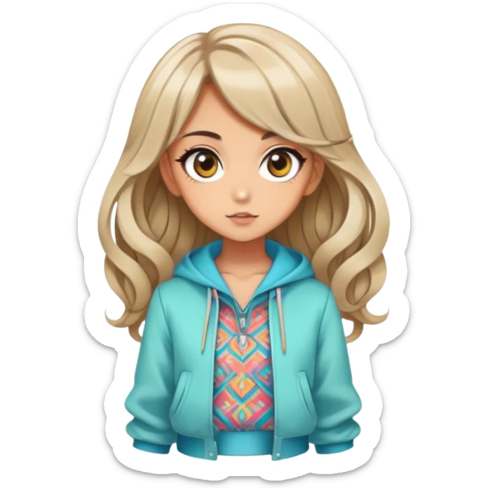 Pretty, stylish, anime style, character, real life, big eyes, cute, gorgeous hair, full body, stylish clothing, lady, young, romantic, colorful, detailed, cool design, aesthetic sticker