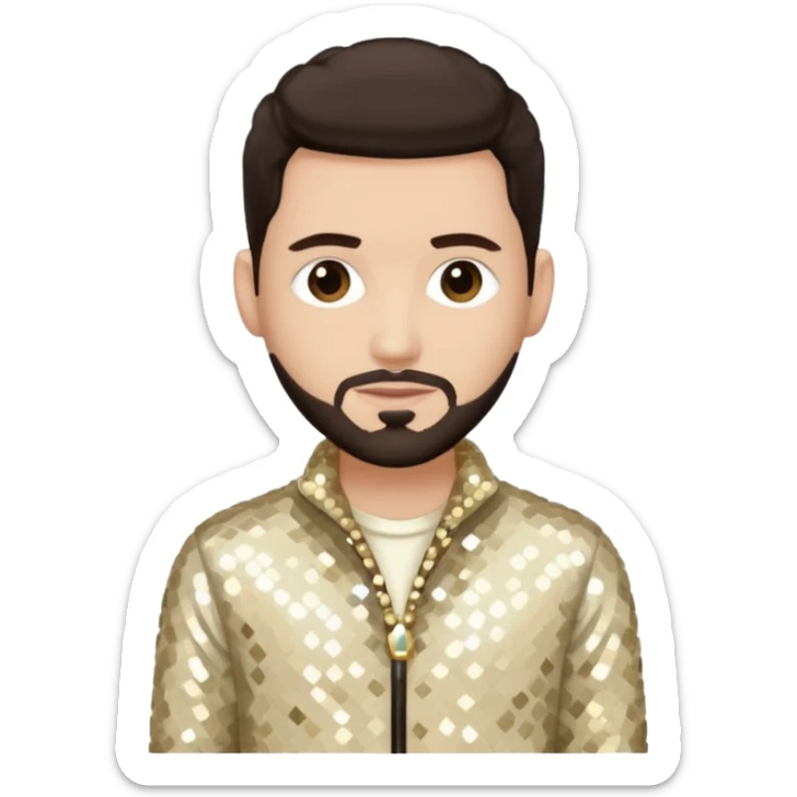 Jon B, White R&B Singer with light skin, dark brown hair, cream sequin outfit sticker
