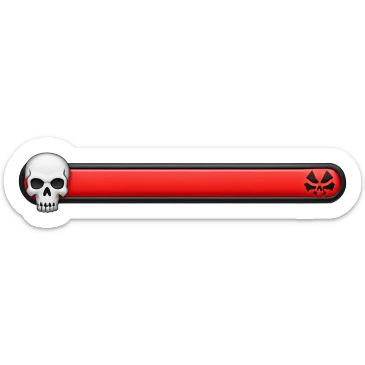 Long Horizontal healthbar with skull at the start of the healthbar, doom and gloom design, long horizontal red health bar outlined in black sticker