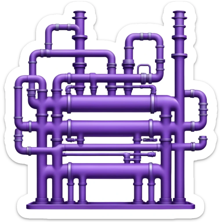 An emoji of a minimalistic industrial factory in purple and violet tones, with pipes, sticker